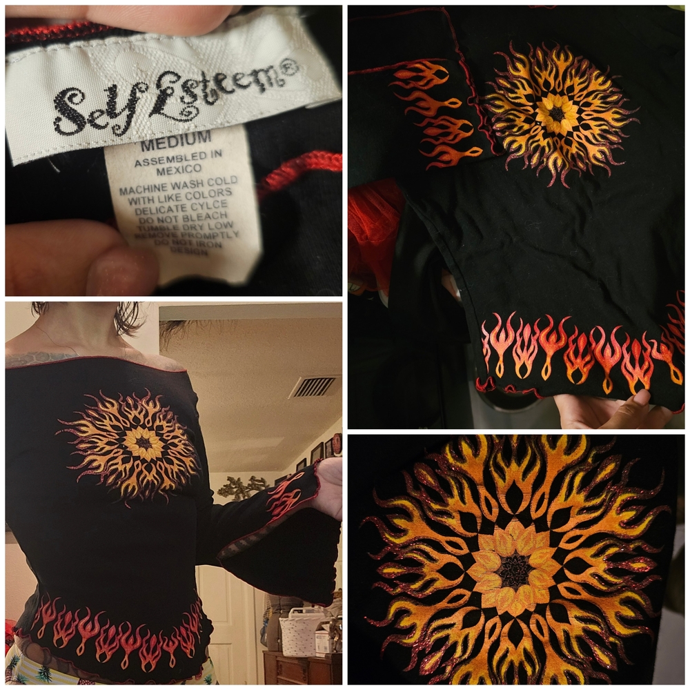 Self Esteem Black Top with Sunburst Flame Design